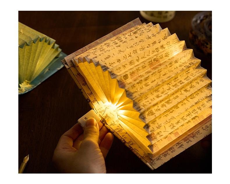 Burning Glass Bead Fan-Shaped Lamp: Oil Painting-Inspired Book Lamp with Calligraphy Text - Creative Ancient Style Gift.