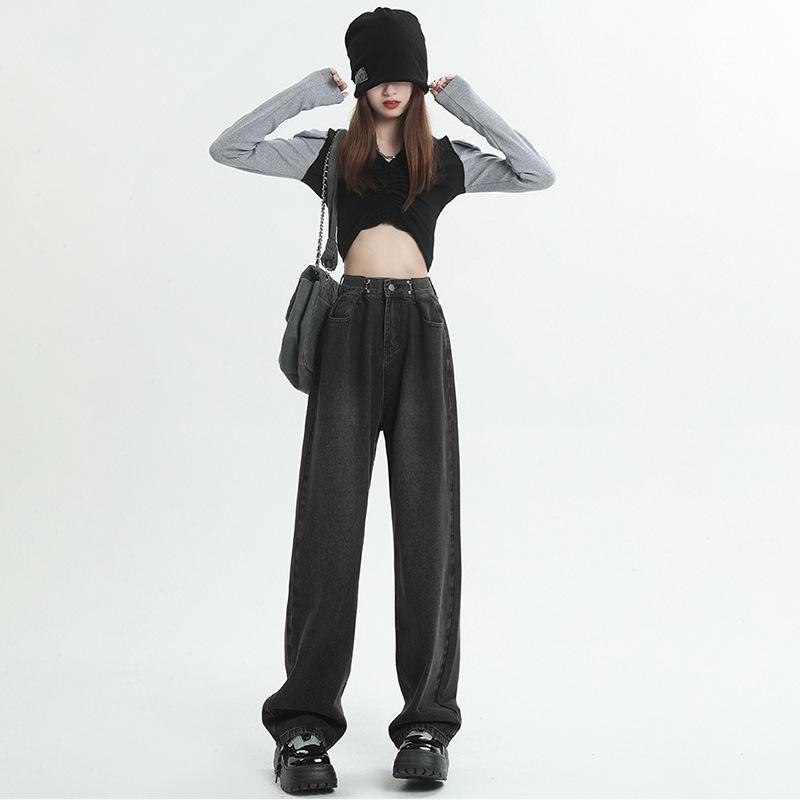 

Retro Small Jeans for Women In Spring and Autumn New Narrow Version High Waist Straight Loose Wide-leg Pants S