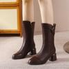 Best-selling Soft Leather Chunk-heeled Ankle Boots, High-heeled Mid-calf Boots, and Versatile Women's Shoes