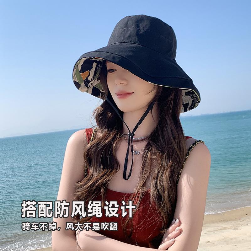 Double-sided fisherman's hat, children's outdoor sunscreen hat, European and American summer cotton large edge printing pot hat, casual sun hat
