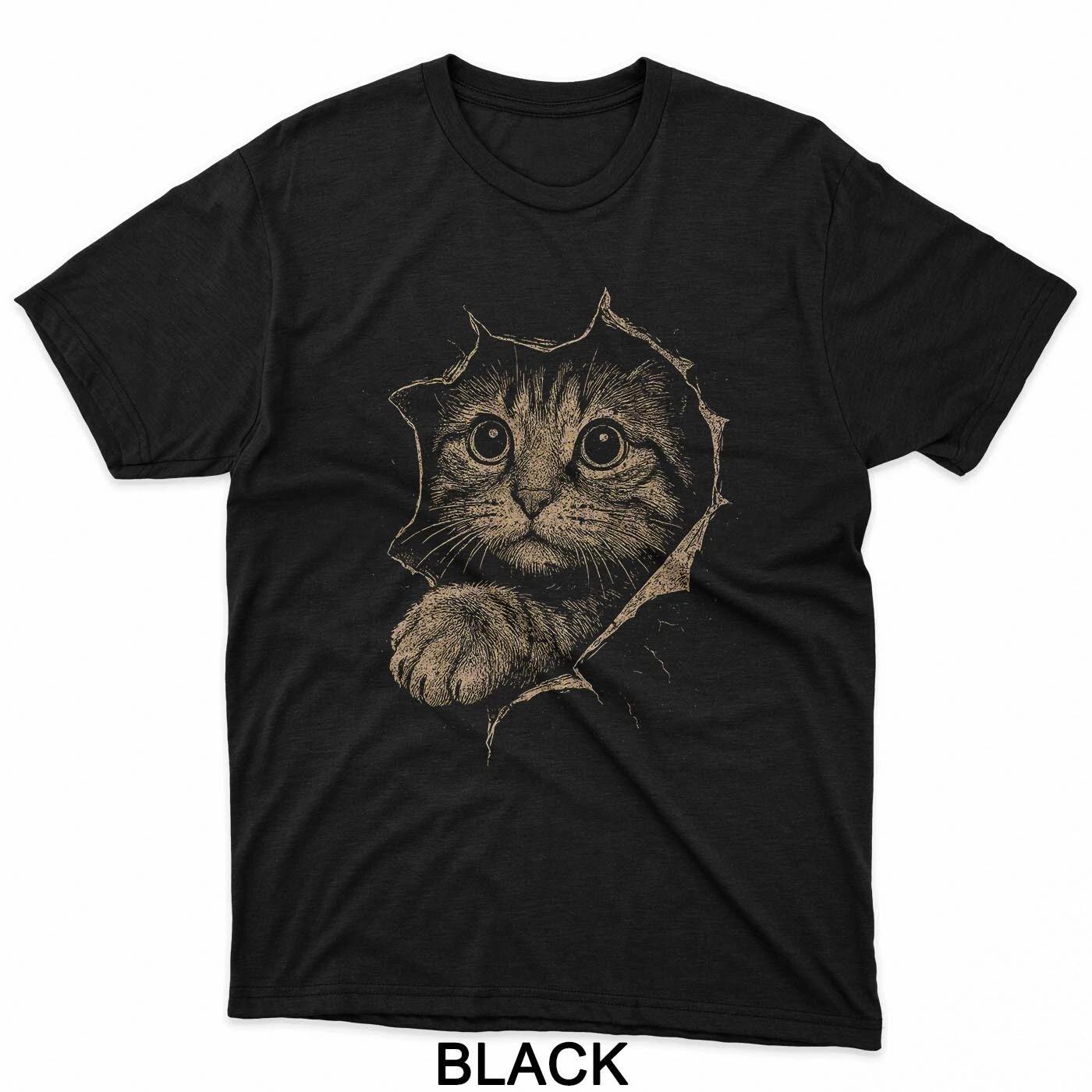 Vintage Cute Cat Kitten Tearing Through T-Shirt 3XL