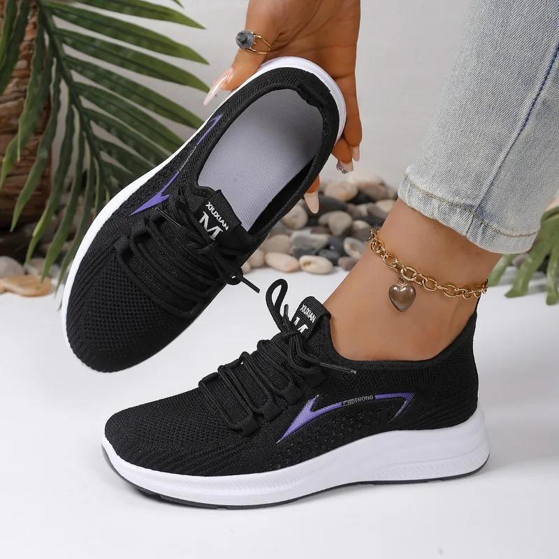 New Women'S Vulcanized Sneakers Color Block Low Heel Lace Up Breathable Casual Outdoor Sports Shoes Comfortable &