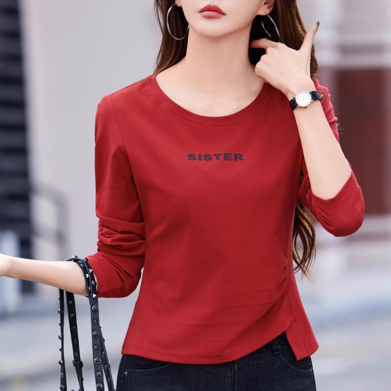 

Футболка из хлопка женская с короткими рукавами, новый корейский стиль, модная свободная универсальная футболка с круглым вырезом и короткими рукавами 3XL красный