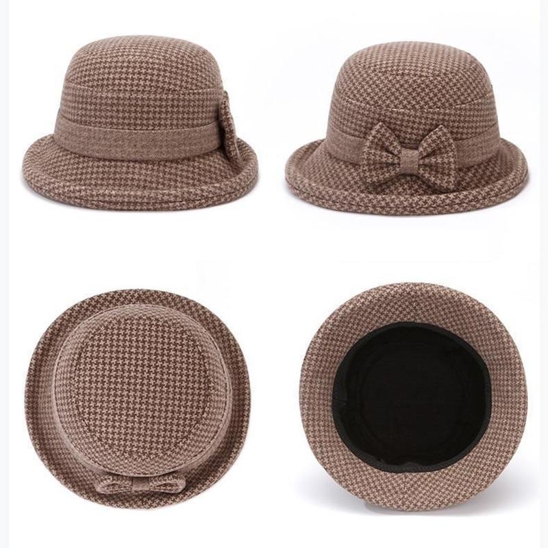 Autumn and Winter Knitted Bowknot Color Blocking Thickened Basin Casual Outdoor Sports Warm Wide Brimmed Bucket Hat