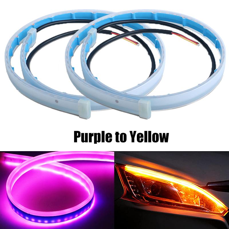 2Pcs DRL LED Strip Turn Signal Light Sequential Yellow Bright Flexible Daytime Running Light 12V Car Headlight Auto Accessories