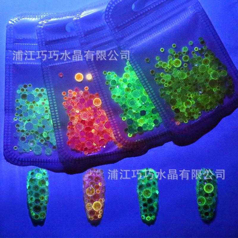 Internet Celebrity Luminous Manicure Diamond Fluorescent Rhinestone Mixed Multi-Size Packaging Diy Accessories 8 Colors Optional