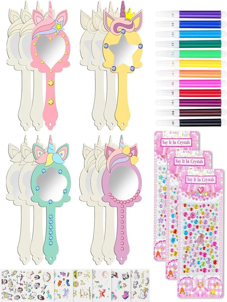 

12 шт. Деревянное зеркало для рукоделия, детское украшение для зеркал, DIY-раскраска для девочек, деревянное ручное зеркало для Дня матери, художественные мероприятия, подарок на день рождения 12pcs