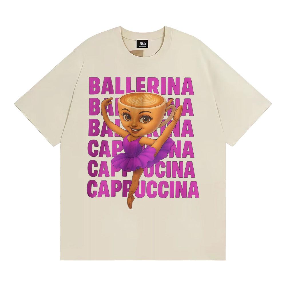 Funny Cute Coffee Ballerina Cappuccino T Shirt Fashion Kawaii Vintage Cartoon T-shirts Men Women Oversized Casual Cotton T-shirt