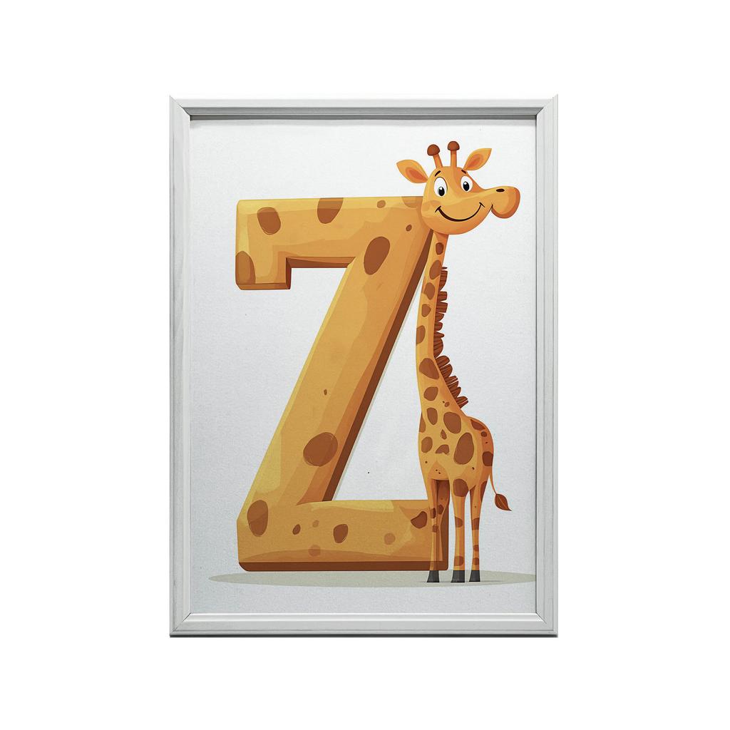 Żyrafa Z Literką Z - Plakat Dla Dzieci Żyrafa Z Literką Z - Plakat Dla Dzieci, 70X100 Cm, Rama Drewniana Jasny Dąb, Papier Matowy 230 Gsm