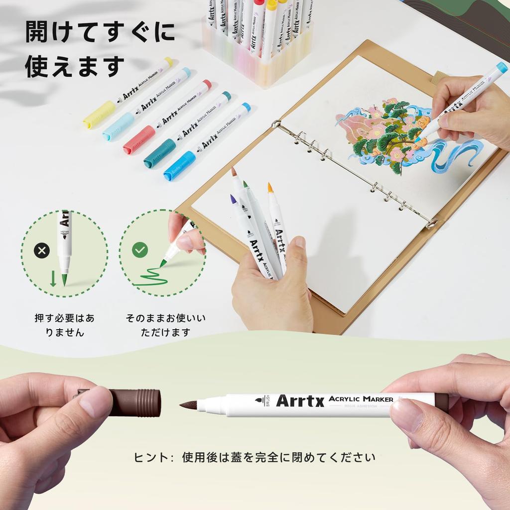 Arrtx 90 Colors Paint Acrylic Paint Pens for Artists and and Drawing Extra Brush Tips for Rock and DIY Art Supplies Markers, Adults, Coloring, -