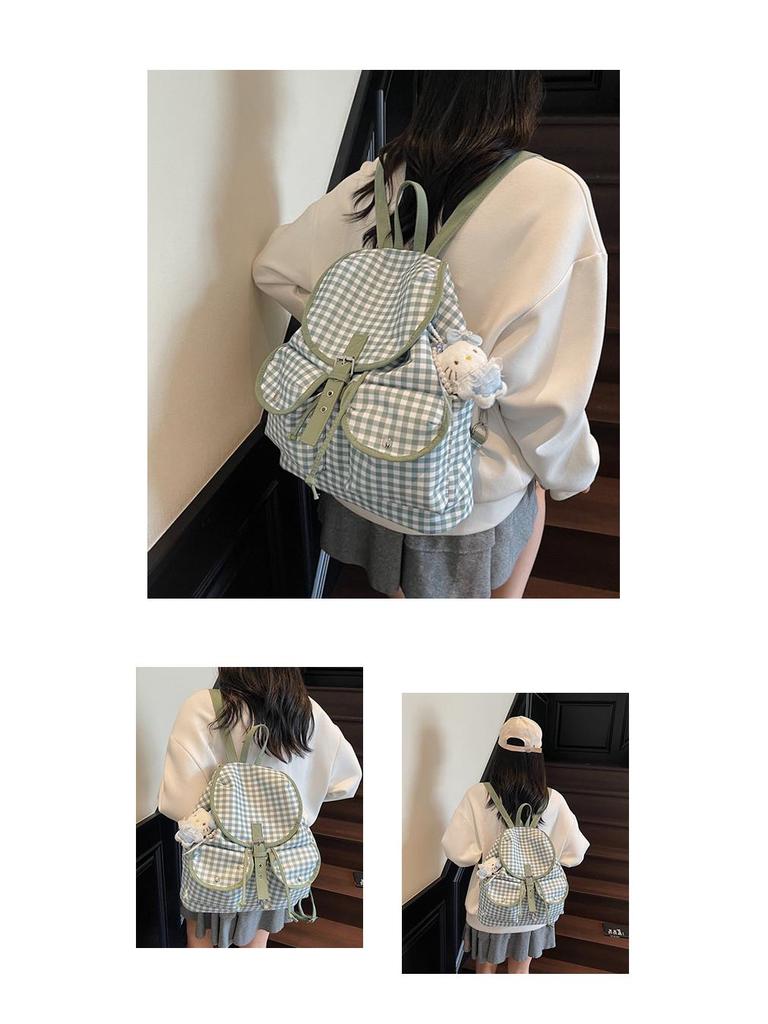 Karrierter Kordelzug-Rucksack 2025: Leichte Umhängetasche mit großer Kapazität für Mädchen und Studierende