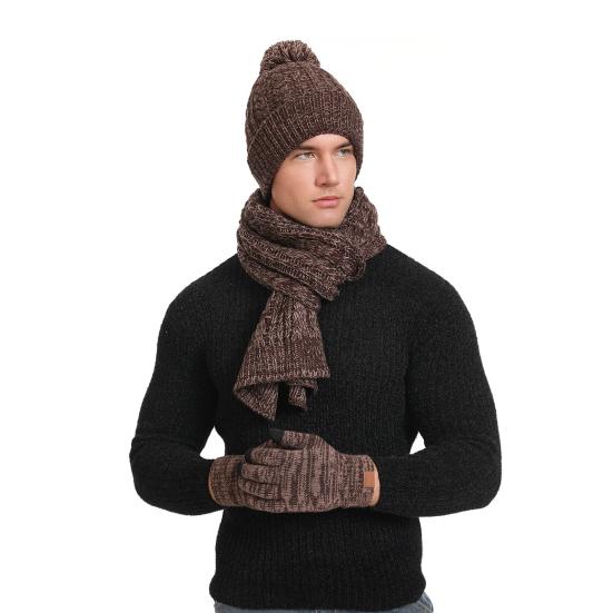 3Pcs Winter Warm Knit Beanie Hat Touchscreen Gloves Scarf Set for Women Men Skiing Skating Camping Driving Outdoor Sports Gifts