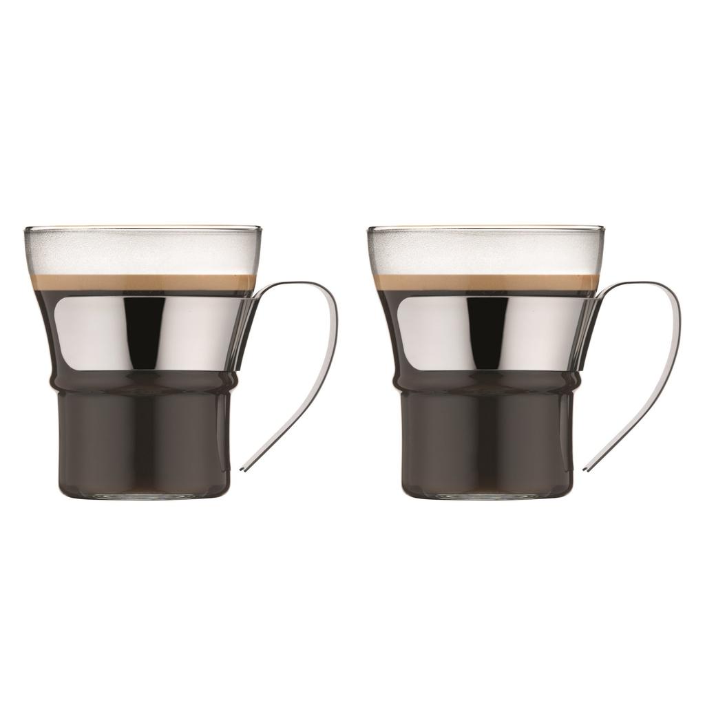 BODUM Glass Cup Mug ASSAM Tea Glass 300ml Set of 2 Stainless Steel Handle Heat Resistant Glass Dishwasher Safe [Genuine] 4552-16