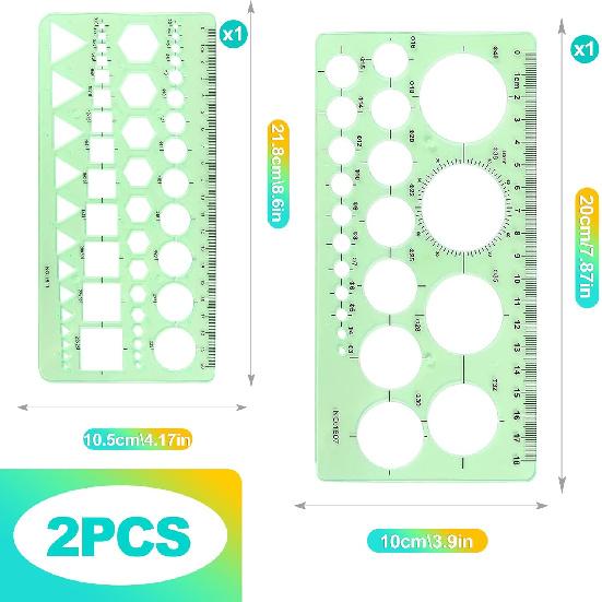 2-PCS Circle Template Set for Drawing & Drafting – Geometric Stencils & Rulers for Office, School, Architecture & Design