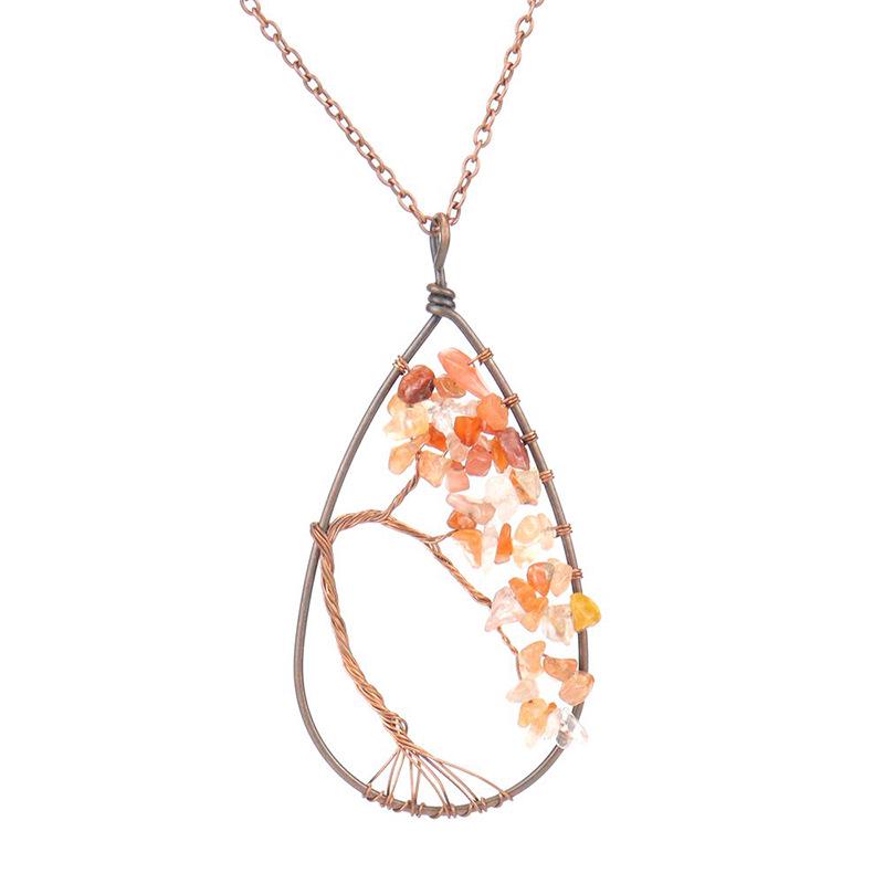 Handcrafted Copper Wire Wrapped Tree of Life Natural Stone Necklace