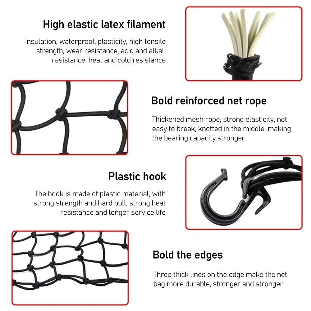 Plasa pentru bagaje pentru motociclete Bicicletă 6 cârlige Susține apăsat Rezervorul de combustibil Plasă pentru bagaje Web Bungee Negru Motocicletă Bicicletă 6 cârlige Tank Car Styling