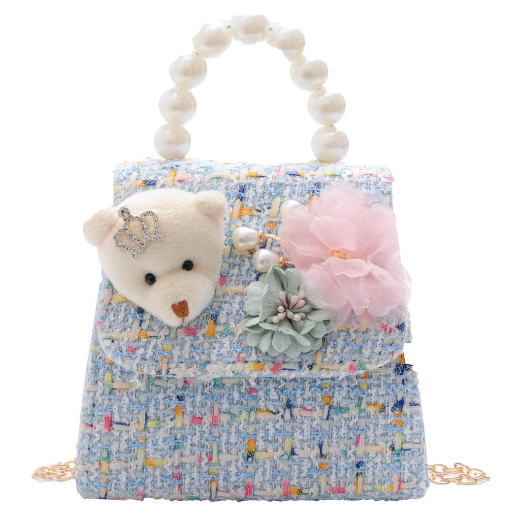 Adorable Mini Princess Chain Bag For Girls In Soft Leather With Cute Bear Design And Pearls