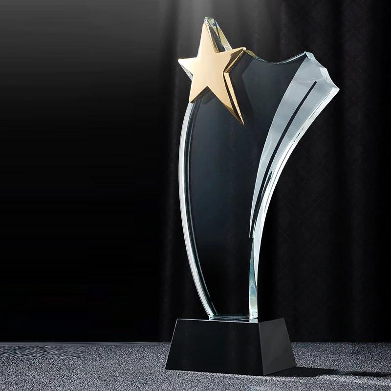 

Customized Five-Pointed Star Crystal Trophy, Souvenir Crafts, Home Decoration, Creative Commemorative Award, Free Engraving, 1Pc 27CM