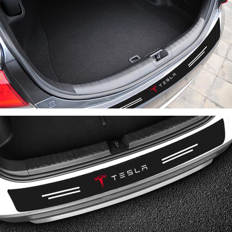 1pcs Carbon Fiber Car Trunk Rear Bumper Sticker Guard Plate Protector For Tesla Model 3 Model X S 2016-2023 Model Y Decals TM3 TMX