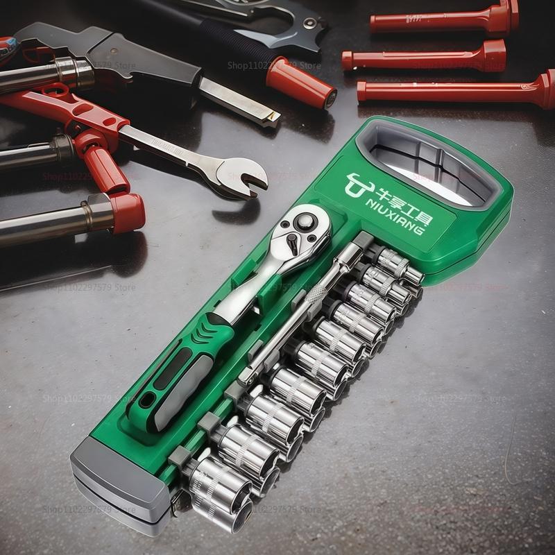 12/29/21pcs Socket Ratchet Handle Wrench Set 1/4" 3/8" Tools Repair Ratchet Set Car Repair Hand Tools Spanner Sleeves Head Tool