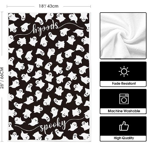 Artoid Mode Black Ghost Spooky Halloween Kitchen Towels Dish Towels, 18x26 Inch Boo Decoration Hand Towels Set of 2