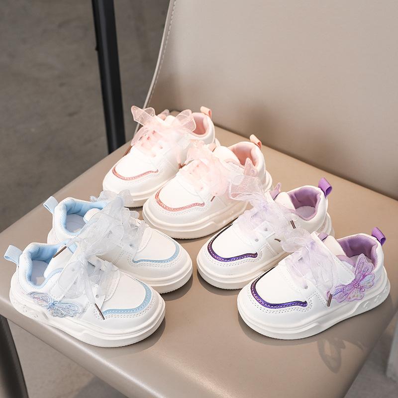Spring Girls Leather White Sneakers Soft Sole Versatile Casual Shoes For Kids