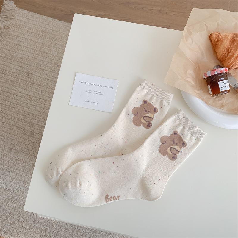 

Stacks Of Socks, Socks, Lace New Products, Cute Casual Spring, Versatile College Style Socks, Bear Cotton Dot Yarn One size fits all