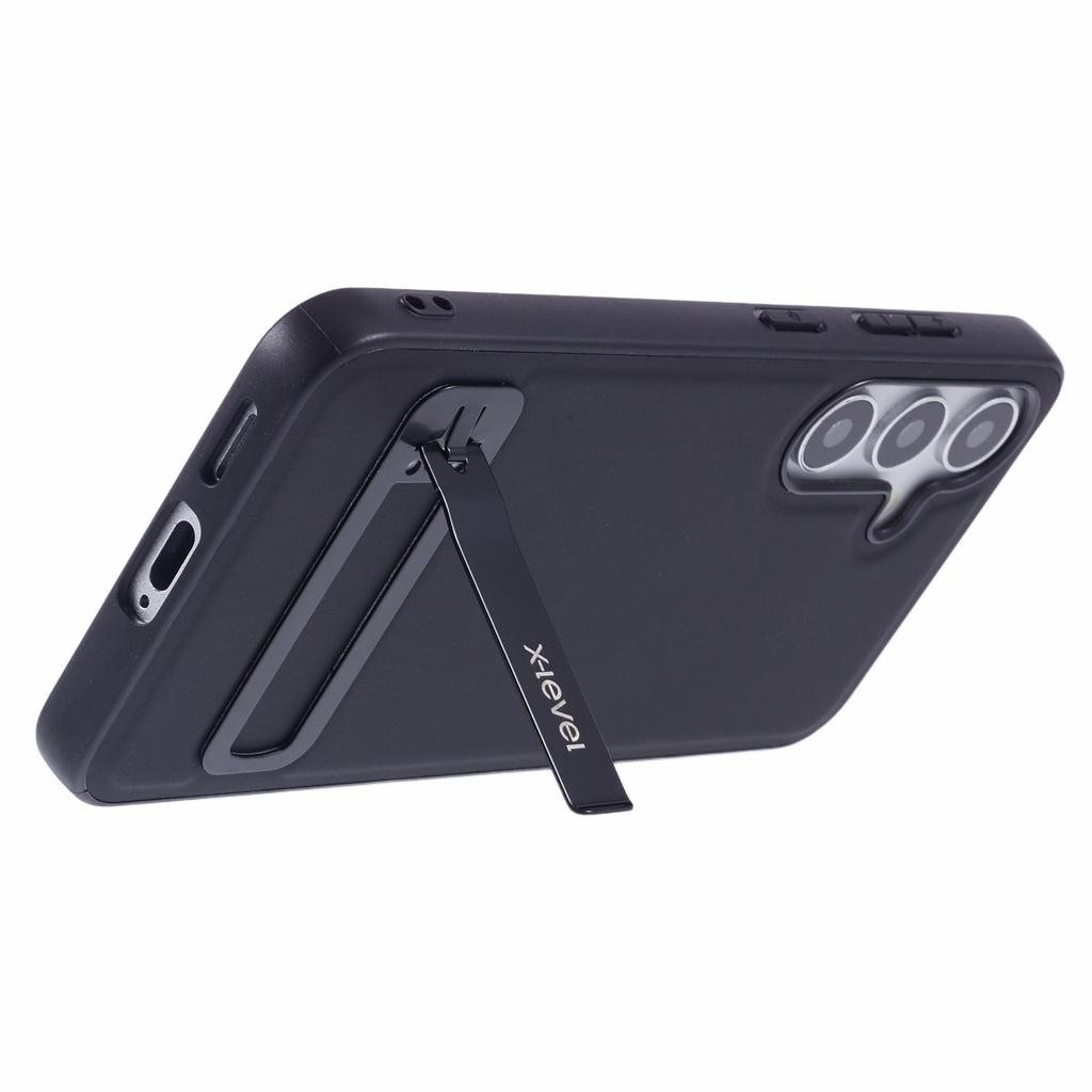 X-LEVEL For Samsung Galaxy S25 Phone Case Leather Coated PC TPU Back Cover with Metal Kickstand