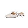 Slippers Women's Xiaoxiangfeng New Soft Leather Bag Head Half Slippers Women's Summer Wear Medium Heel Versatile Square Head High Heels Sandals
