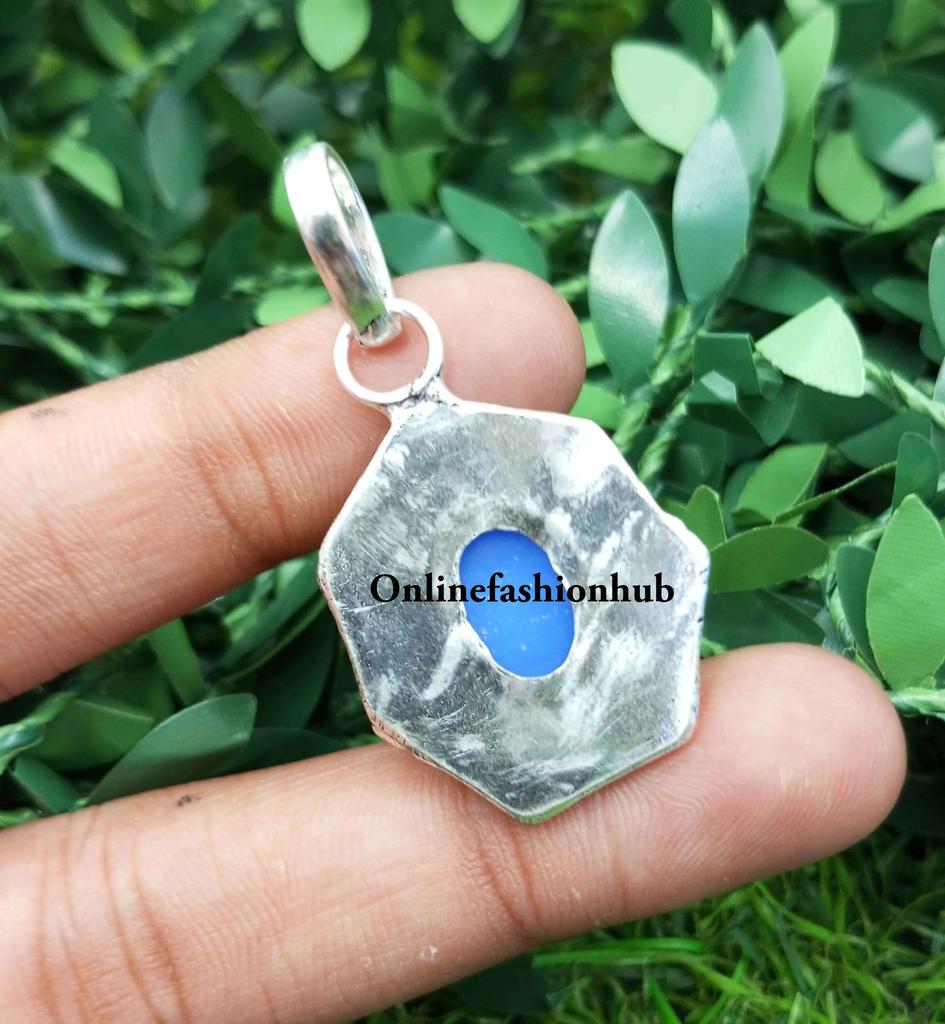 Chalcedony Gemstone 925 Sterling Silver Plated Boho Pendant FPD-P78