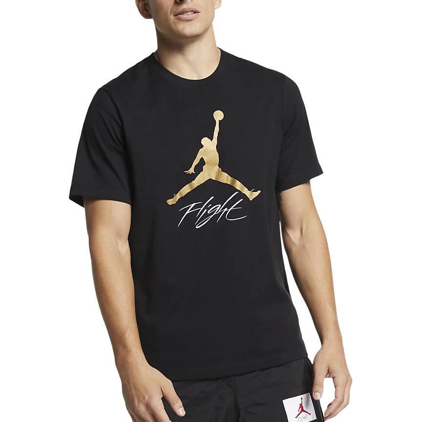 Jordan Flight T Shirts Men's Black Crew Neck Moderate Straight Fit AO0665-011
