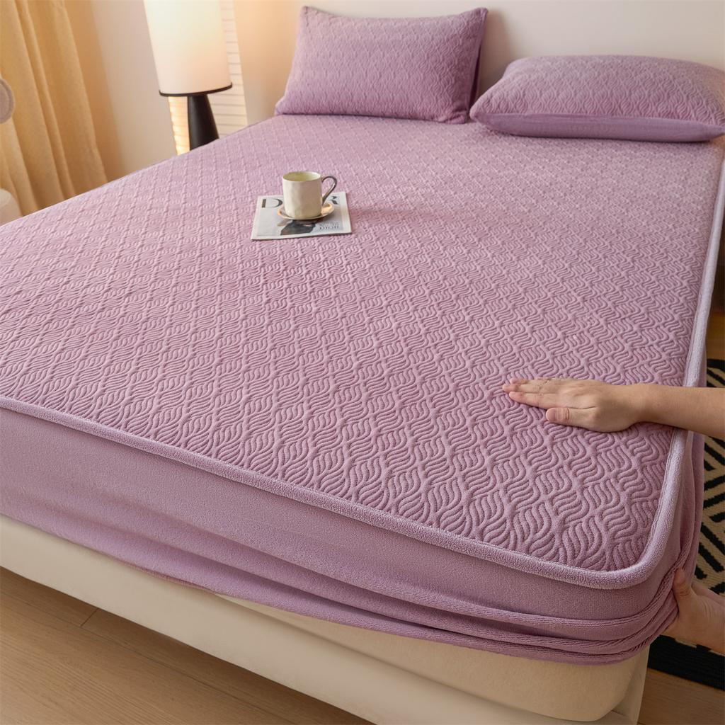 Class A Milk Velvet Quilted Bed Sheet Single Piece Thickened Anti-slip Bed Cover Mattress Protective Cover Bedding Set
