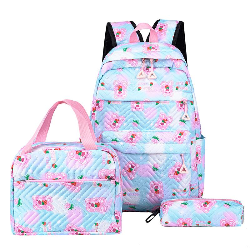 Trykt skoleveske kvinner Tredelt ryggsekksett kvinneveske