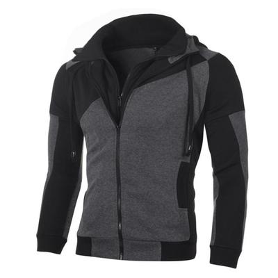 2025 New Men's Personalized Splicing Design Color Matching Double Zipper Hooded Cardigan Slim Fit Sweater