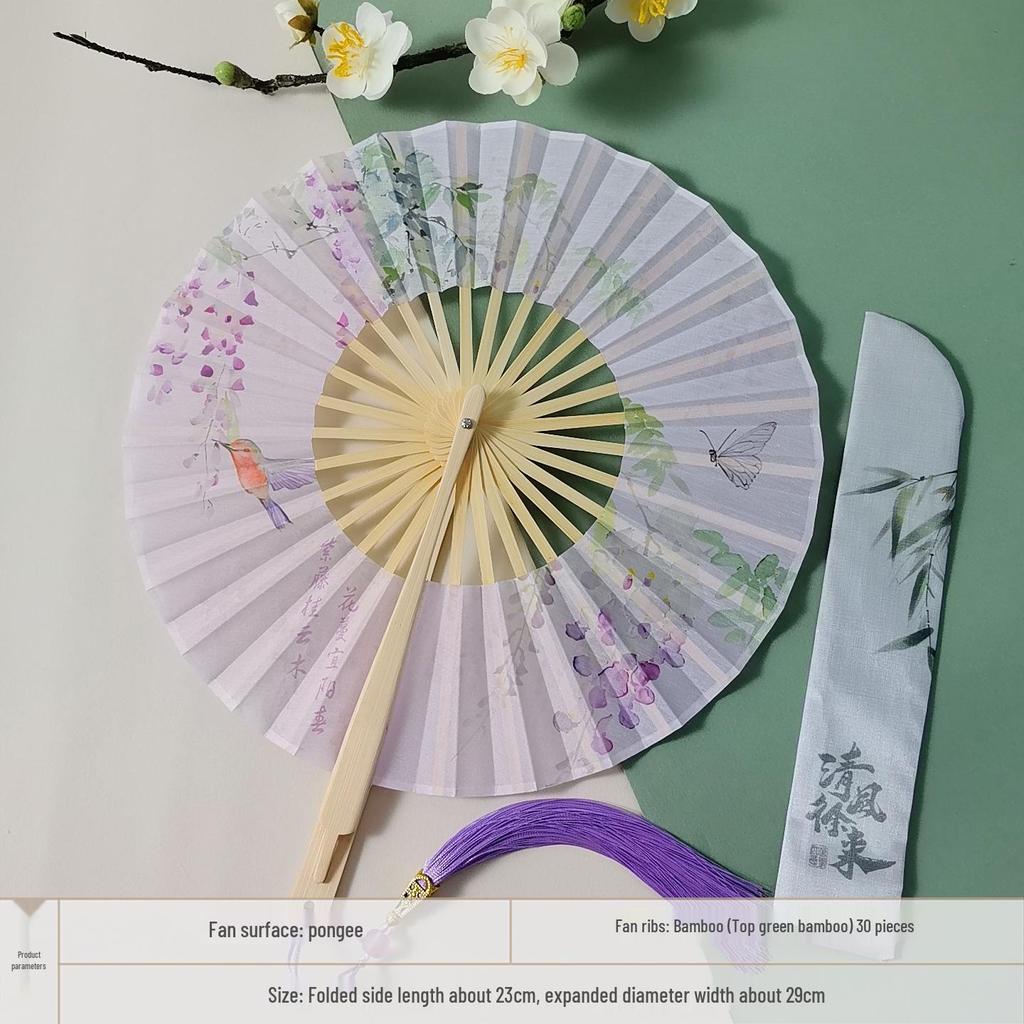 Portable Handheld Folding Round Fan: Ancient Style Dance Fan for Hanfu & Cheongsam Catwalk - Perfect for a Cool Summer