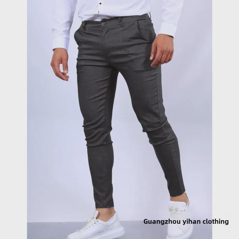 Pantaloni da uomo casual da lavoro a vestibilità slim, texture europea e americana