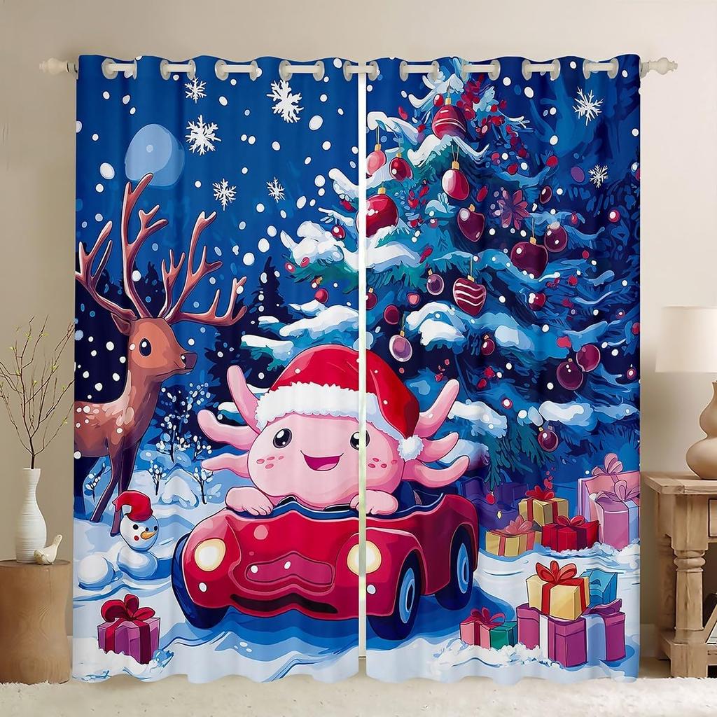 Christmas Curtains Xmas Decor Drapes Kids Boys Girls Adults Cute Cartoon Pet Puppy Dogs Window Curtain With Blackout Polyester
