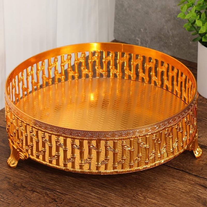 Exquisite Fruit Tray, Alloy Cake Plate, Gold Exquisite Circle Hollowed-Out Snack Nuts Organizer Party Desktop Decoration,24 cm