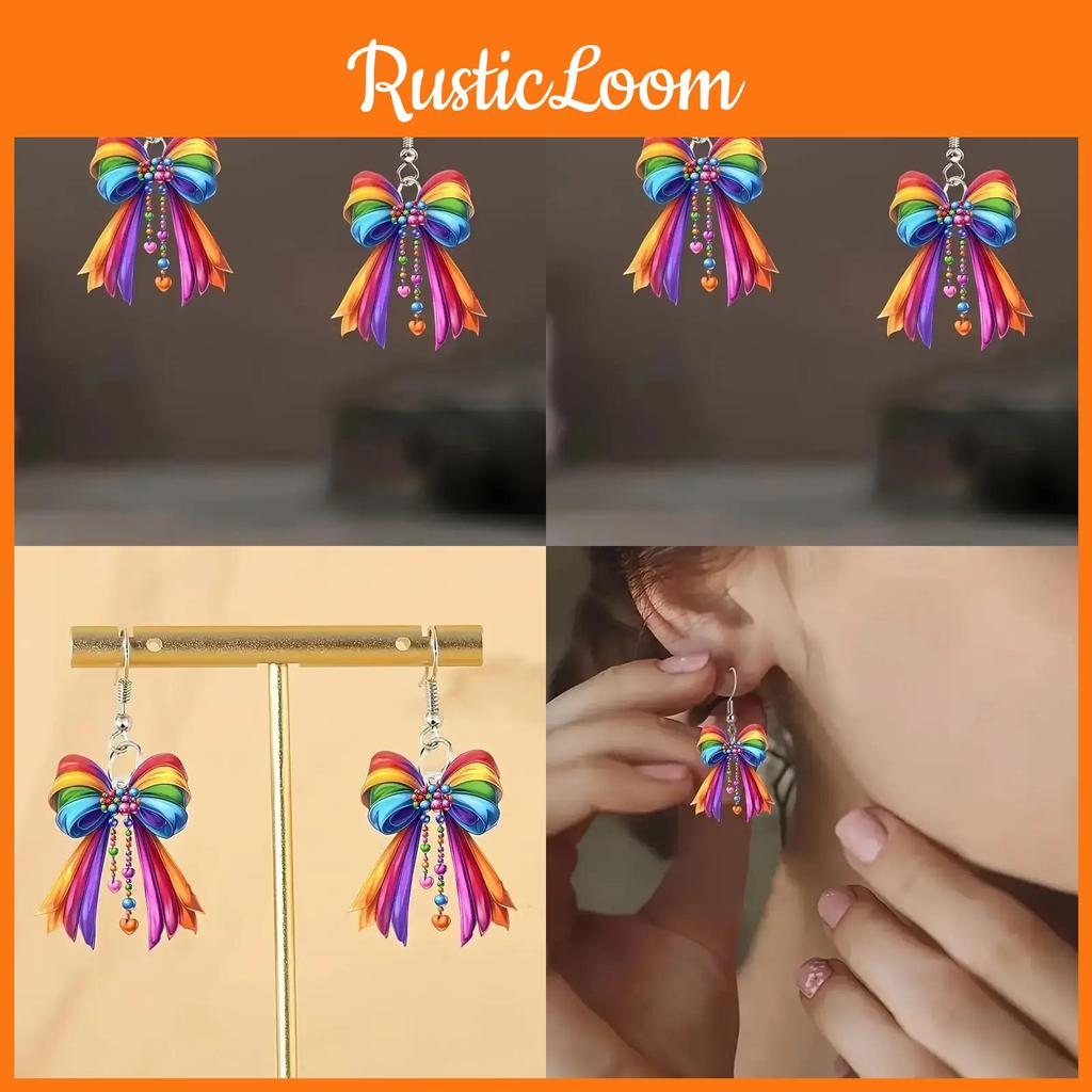 Rainbow Creative Bow Women Acrylic Earrings For Casual And Office Wearing