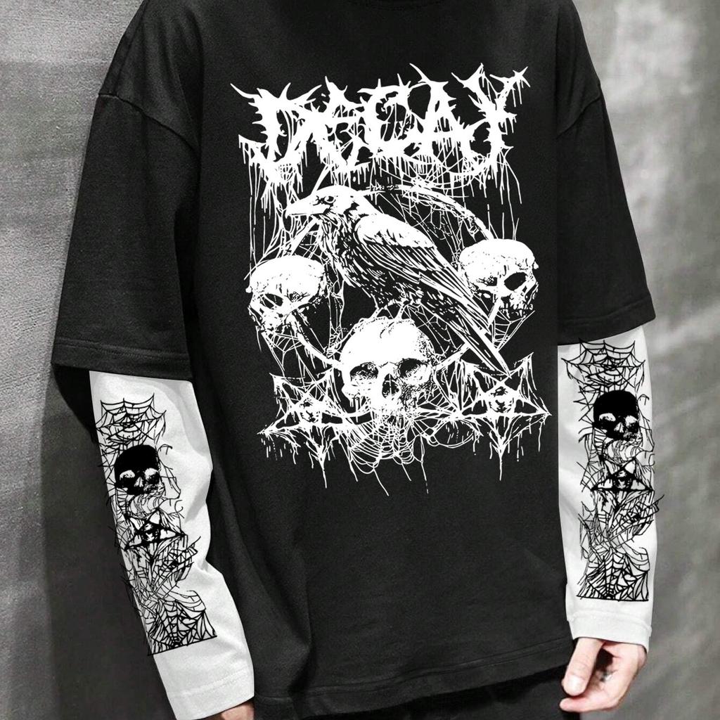 Y2K Hip-Hop Dark Style Print T-Shirt, New Fashion for Spring