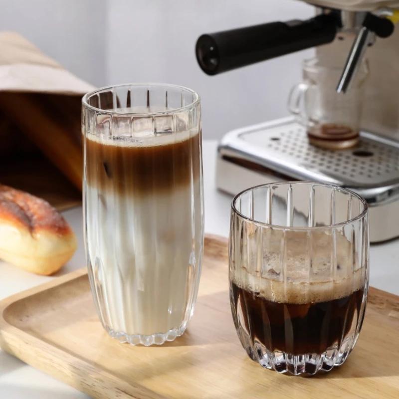 Iced Latte Coffee Mug Ins Style Soda Water Cup Striped Glass Cup Restaurant Elegant Juice Milk Tea Cups Transparent Water Bottle