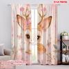 2pcs,2D Plane Printing Curtain Fabric FloralFawnWhimsy 100% Polyester (without Rod) Decorations For Home for Bedroom, Living