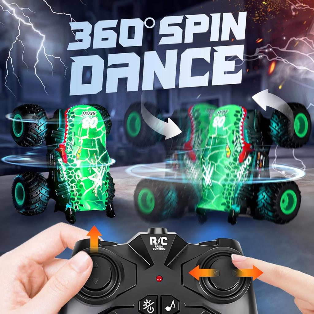 Degrees 360 Rotating Dinosaur Rc Car Monster Truck Toys 2.4Ghz Rc Monster Trucks Car 120 Dinosaur Rc Cars With Light  Music