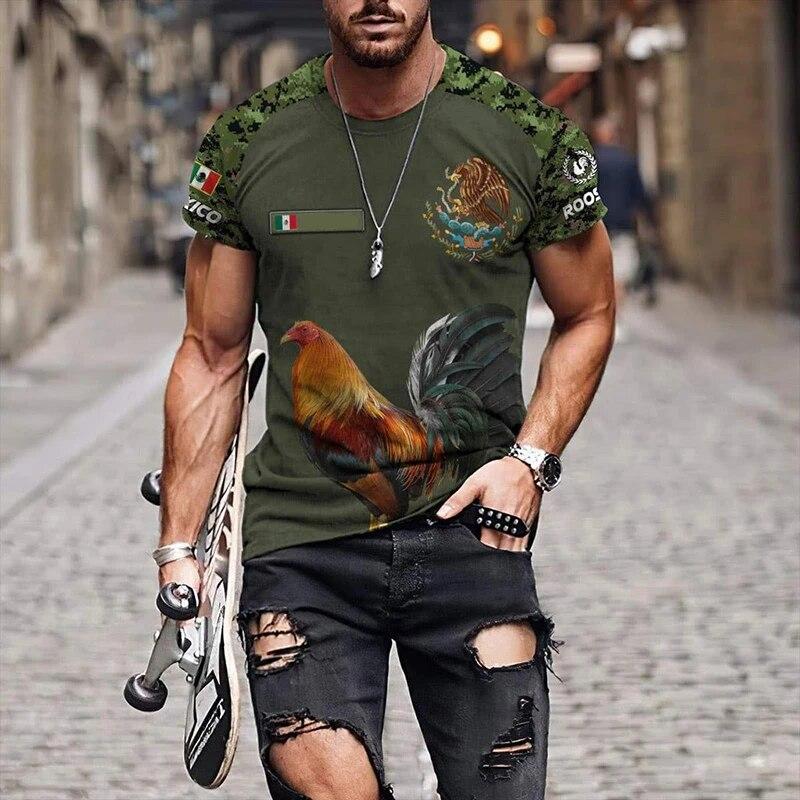 Mens T-Shirts Summer Tees Mexico Rooster Fight Champion 3D Print Casual Short Sleeve Shirt Unisex Harajuku Tops Women Streetwear