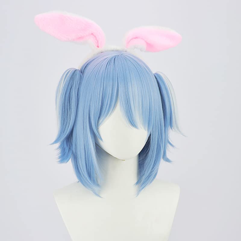 Usada Pekora Cosplay Wig, Blue To White Gradient, Heat-Resistant Wig (Bob Style, No Ears)