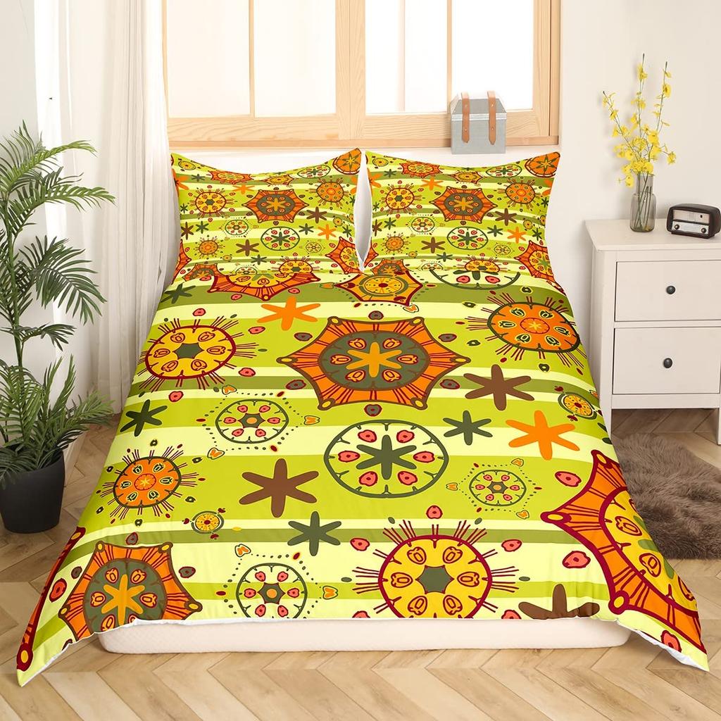 Retro Flowers King Queen Bedding Set Cartoon Vintage Floral Duvet Cover Boho Abstract Quilt Cover Soft Polyester Comforter Cover