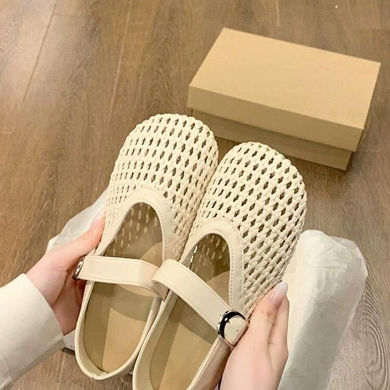 Single Shoes, Women's Shoes, New Style, Flat Sole, Soft Bottom, Breathable, Perforated, Sandals