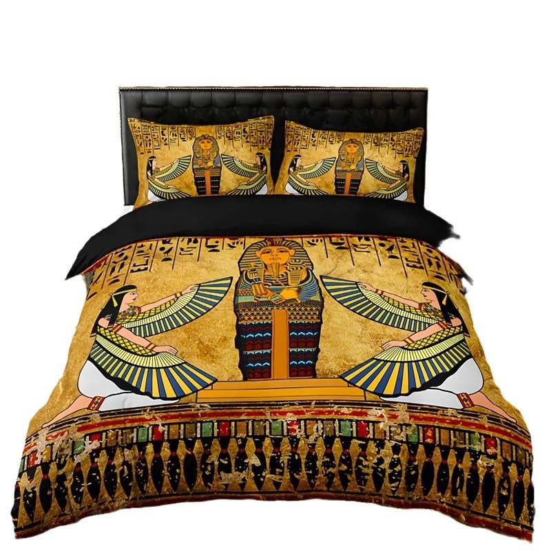 Altes Ägypten Pharao Bettwäsche-Set Dreiteilig Hochauflösende Digitale Druck Bettdecken-Set Bettwäsche