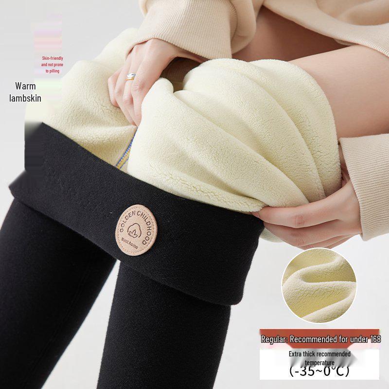 Women's Extra Thick High Waist Lambswool Leggings - Autumn/Winter Slim Fit, Plus Size, Velvet-Lined, Cotton.