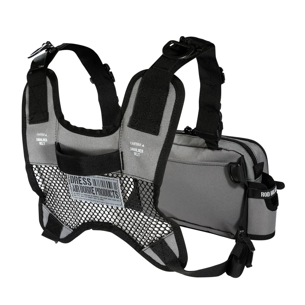 DRESS Tactical Chest Bag, Gray, Fishing Bag, Backpack, Light Game Fishing, Ajing, Eging, Rod Holder, Pliers Holder, Large Capacity